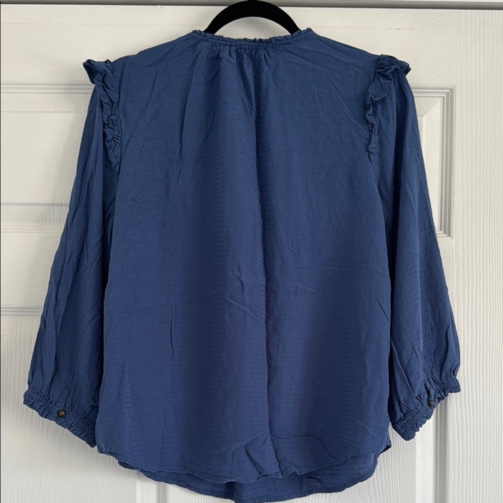 Women's Blue Ruffle Top - Picture 4 of 5